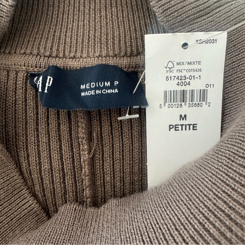 Gap Brown Rib Knit Mockneck Mini Dress Petite Medium NWT Quiet Luxury - Picture 4 of 7